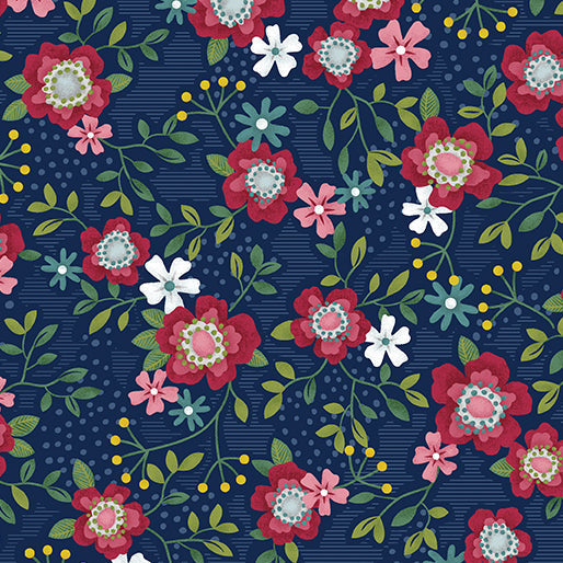 Wander Lane - Posies - per yard - Nancy Halvorsen for Benartex - Blue Grass - 13603-47