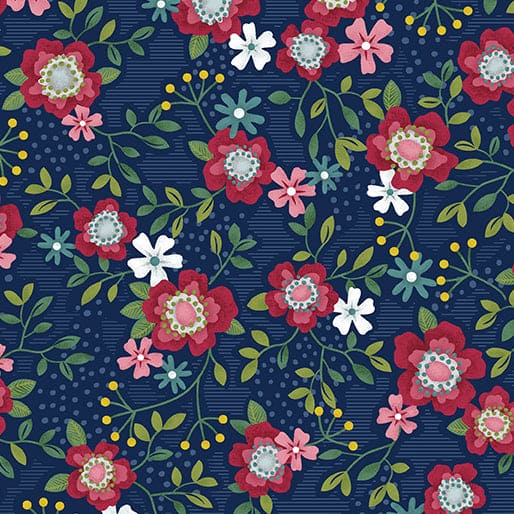 Wander Lane - Dew Drops - per yard - Nancy Halvorsen for Benartex - Navy - 13609-11