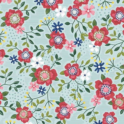 Wander Lane - Fences - per yard - Nancy Halvorsen for Benartex -Blue Grass - 13608-54