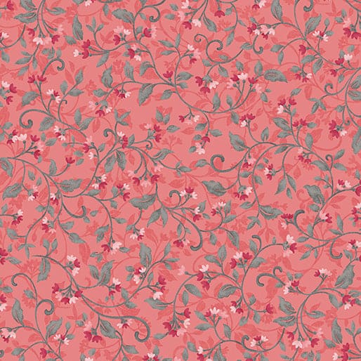 Wander Lane II - Snowdrop - per yard - Nancy Halvorsen for Benartex - Coral - 13654 - 26-Yardage - on the bolt-RebsFabStash