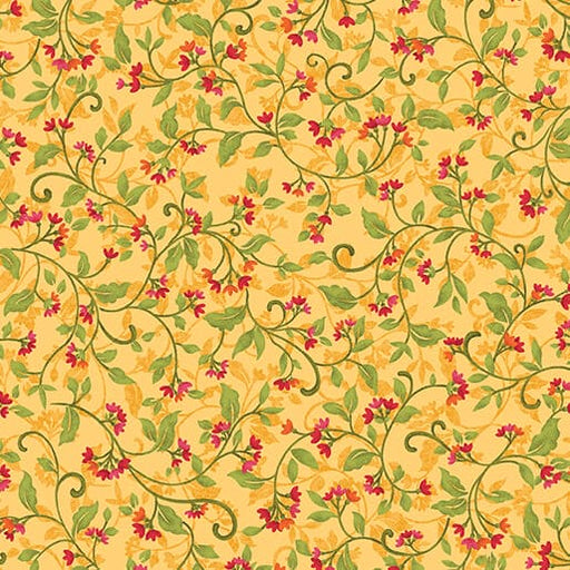 Wander Lane II - Snowdrop - per yard - Nancy Halvorsen for Benartex - Gold - 13654 - 30-Yardage - on the bolt-RebsFabStash