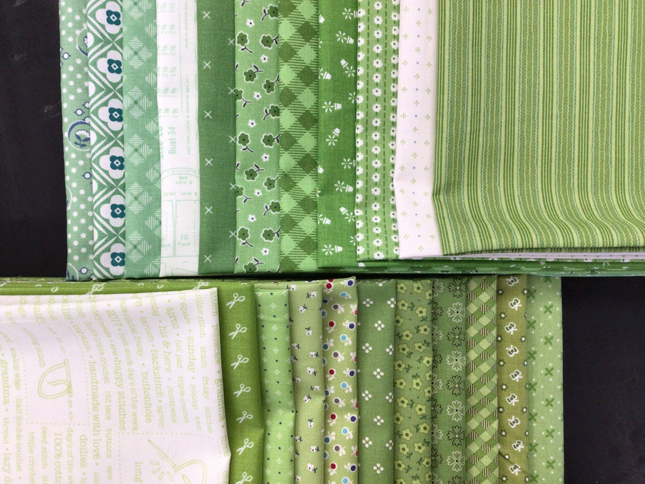 Lori Holt Greens - PROMO Fat Quarter Bundle (22) - 18" x 22" pieces - by Lori Holt of Bee in my Bonnet - Riley Blake - FQB-LH-GREENS-22-Fat Quarters/F8s/Bundles-RebsFabStash