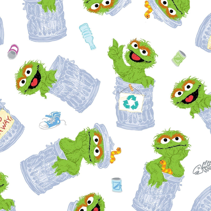 Sesame Street - per yard - Quilting Treasures - Oscar the Grouch - White - 27543 Z-RebsFabStash