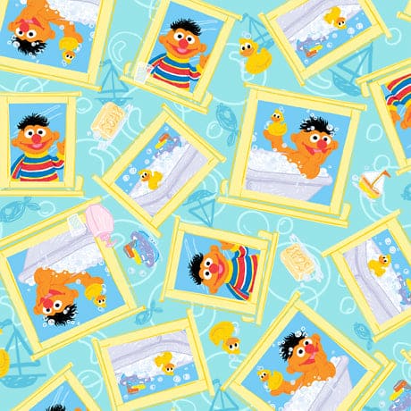 Sesame Street - per yard - Quilting Treasures - Picture Frame Bert Ernie - Aqua - 27915 Q-RebsFabStash