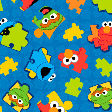 Sesame Street - per yard - Quilting Treasures - Characters On Sesame Street - Blue - 27538 B