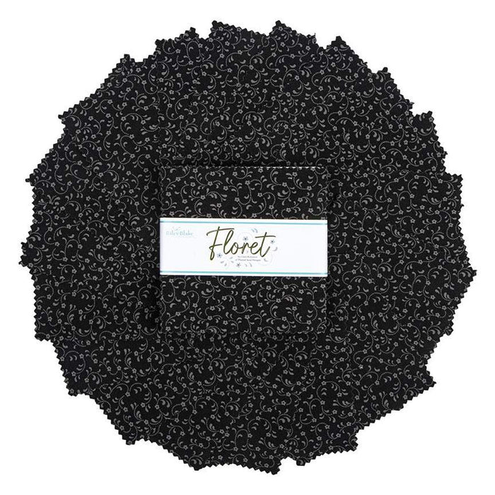 Floret - Charm Pack - (42) 5" Squares - Stacker - by Gerri Robinson for Riley Blake Designs - 5-675-BLACK-42