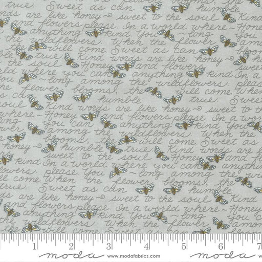 Honey Lavender by Deb Strain for MODA - per yard - Dove Grey - bees and script - 56084 15-Yardage - on the bolt-RebsFabStash