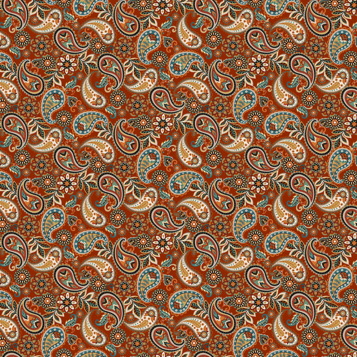 Fall Into Autumn - by the yard - by Art Loft for Studio E - 7252-35 Fall - paisley and flowers on burnt orange