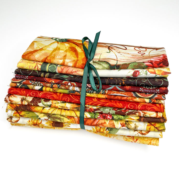 Fall Into Autumn Fabric Collection - By Art Loft for Studio E - PROMO Fat Quarter Bundle (10) 18" x 21" pieces - 24" Panel + 36" Panel