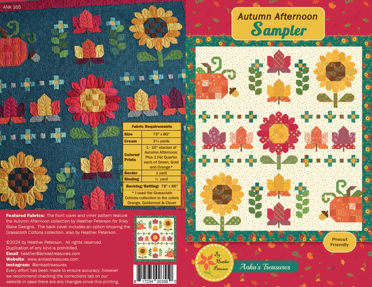 Autumn Afternoon Sampler - Quilt PATTERN - By Heather Peterson for Anka's Treasures - ANK 355