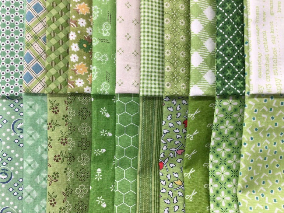 Lori Holt Greens - PROMO Fat Quarter Bundle (22) - 18" x 22" pieces - by Lori Holt of Bee in my Bonnet - Riley Blake - FQB-LH-GREENS-22-Fat Quarters/F8s/Bundles-RebsFabStash