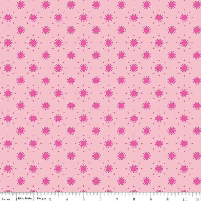 Sunshine BLVD - Pink - per yard - by Damask Love for Riley Blake Designs - Pink suns on pink - C12104-PINK-Yardage - on the bolt-RebsFabStash