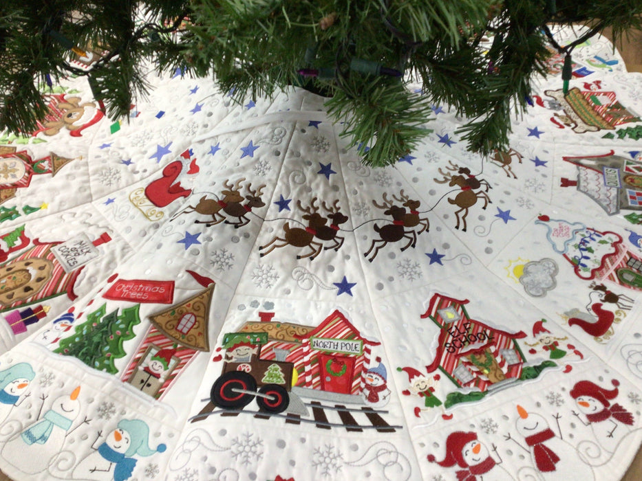 North Pole Village Tree Skirt - Fabric KIT - Machine Embroidery - Fabric Only