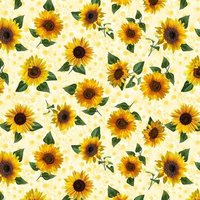 CREAM TOSSED PRETTY SUNFLOWERS - Per Yard - by Timeless Treasures - Advice from a Sunflower - FLEUR CD2923 - Tossed Sunflowers on Cream-RebsFabStash