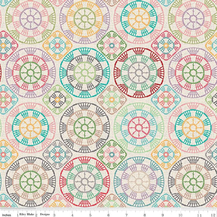 Chunky Thread - Home Decorator Fabric - Crochet Circles Multi - per yard - Lori Holt for Riley Blake designs - 57/58" wide - HD15320 - Multi-Decorator Fabric-RebsFabStash