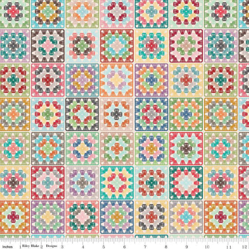 Chunky Thread - Home Decorator Fabric - Granny Squares Multi - per yard - Lori Holt for Riley Blake designs - 57/58" wide - HD15324 - Multi-Decorator Fabric-RebsFabStash