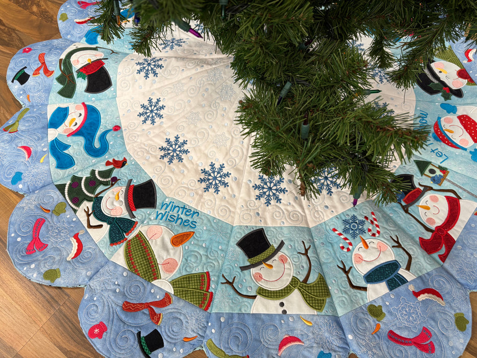 Snowman Tree Skirt - Fabric KIT - Machine Embroidery - Fabric Only