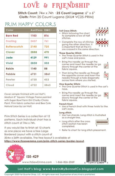 Love & Friendship - Prim Stitch Series #10 - Cross Stitch - Pattern - It's Sew Emma - ISE-420