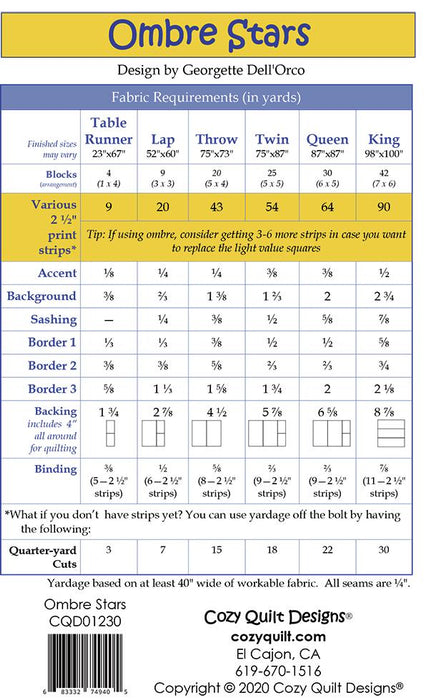Ombre Stars - Quilt PATTERN CQD01230 - By Georgette Dell'Orco for Cozy Quilt Designs - multiple sizes included - jelly roll friendly
