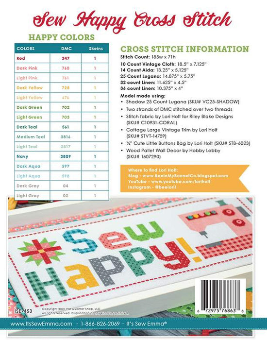 Sew Happy - Cross Stitch Pattern - Lori Holt for Riley Blake Designs - P051-ISE-453