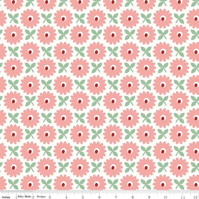 Home Town 108" Wide Back Fabric - REMNANT PIECE - 1 yard 15" - by Lori Holt for Riley Blake - WIDE BACK 108" wide - WB13601-CORAL-Wide 108" - Quilt Backs-RebsFabStash