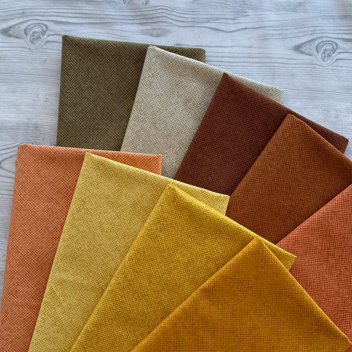 Whisper Weave (Basic) PROMO FAT QUARTER BUNDLE - Warm (9) 18" x 21" pieces! from Nancy Halvorsen for Benartex - FQB-WHISPWEAVE-W-9