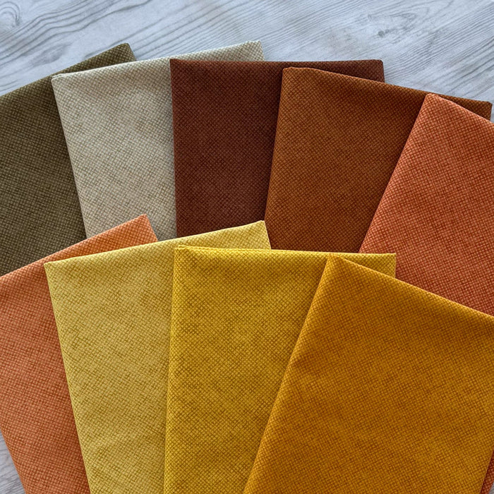 Whisper Weave (Basic) PROMO FAT QUARTER BUNDLE - Warm (9) 18" x 21" pieces! from Nancy Halvorsen for Benartex - FQB-WHISPWEAVE-W-9