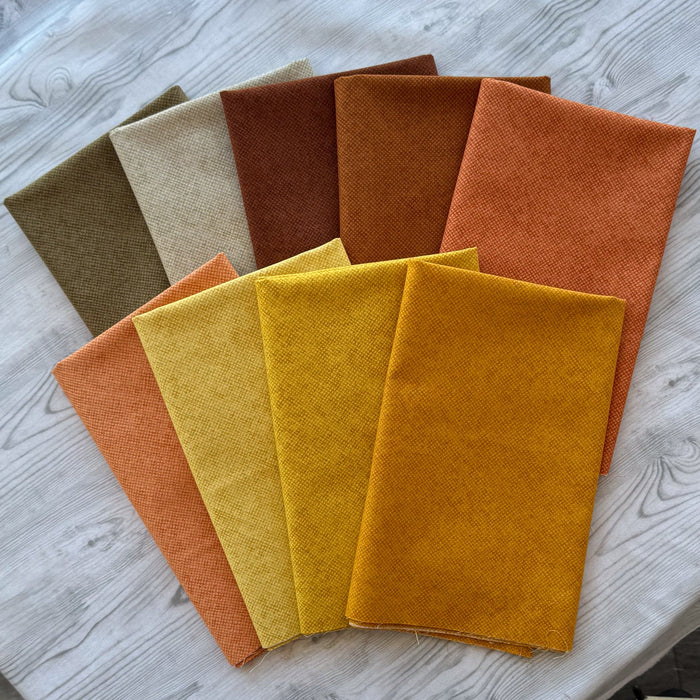 Whisper Weave (Basic) PROMO FAT QUARTER BUNDLE - Warm (9) 18" x 21" pieces! from Nancy Halvorsen for Benartex - FQB-WHISPWEAVE-W-9