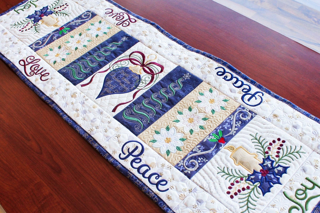 Christmas Table Runner Kit - (Winter Blues)- Machine Embroidery - Holiday - pattern from Designs by JuJu