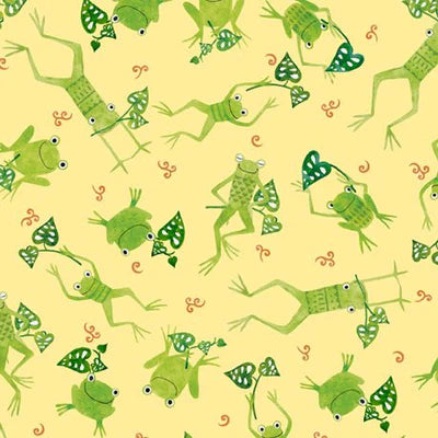 Frogs & Fronds - per yard - Quilting Treasures - Tossed Frogs - Yellow - 29290-S-Yardage - on the bolt-RebsFabStash