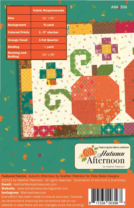 Pumpkin Trio - Quilt PATTERN - By Heather Peterson for Anka's Treasures - ANK 356