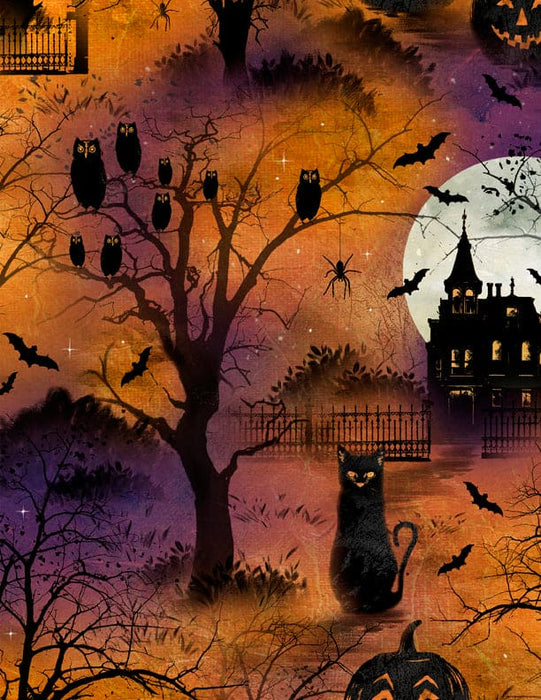 Frightful Night - Scenic A/O Black - Per Yard - Art Licensing Studio for Wilmington Prints - Halloween, Scenic - 3044 20504 998