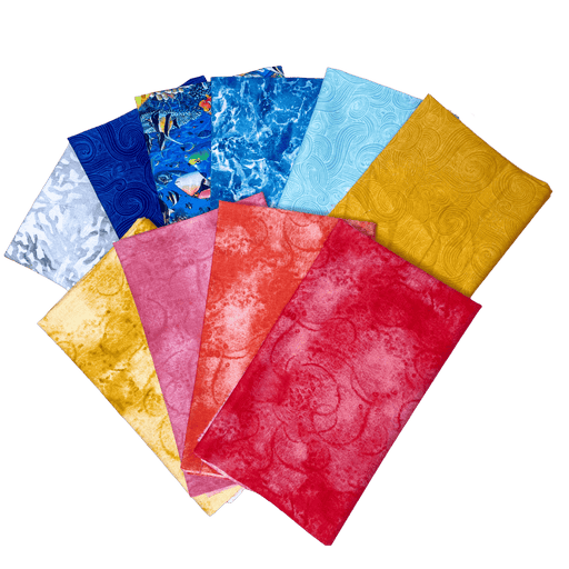 Ocean Reef Fat Quarter Bundle Fish Ocean Bright Colors Tonals Blenders