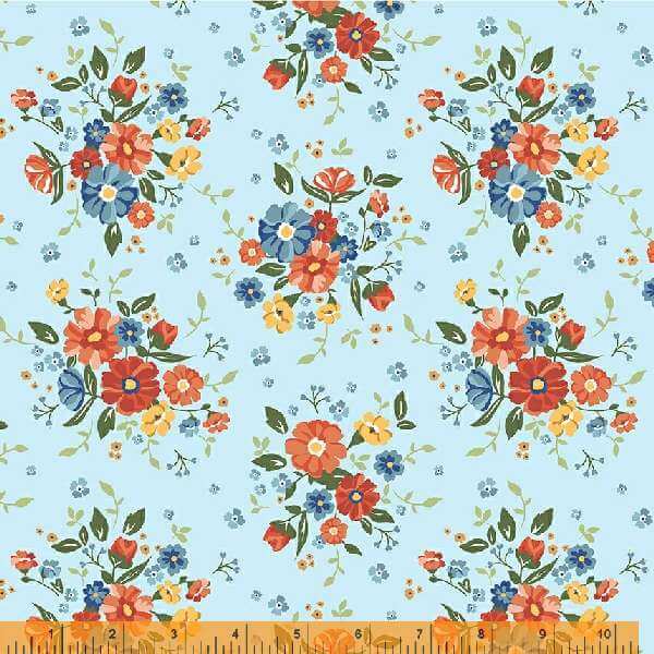 New! Forget Me Not - per yard - by Allison Harris of Cluck Cluck Sew for Windham Fabrics - 53008-3 - Gathered bunches on Soft Blue-Yardage - on the bolt-RebsFabStash