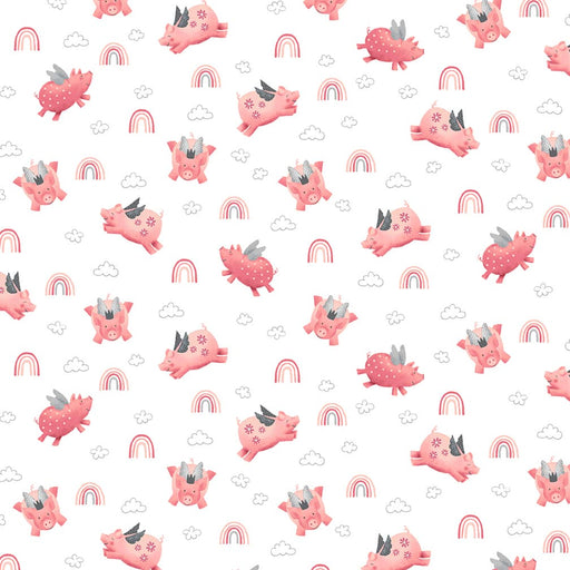 NEW! Porkopolis - Flying Pigs and Rainbows - Per Yard - by Diane Eichler for Studio e - Pigs - White/Pink - 6003-2-Yardage - on the bolt-RebsFabStash