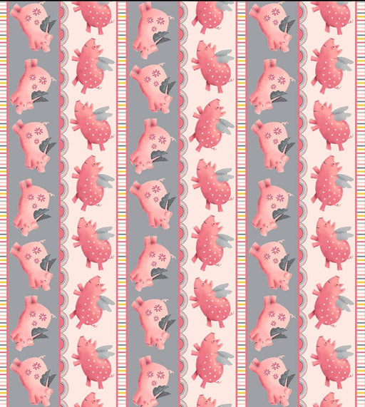 NEW! Porkopolis - Novelty Pig Stripe - Per Yard - by Diane Eichler for Studio e - Pigs - Pink/Gray - 6007-29-Yardage - on the bolt-RebsFabStash