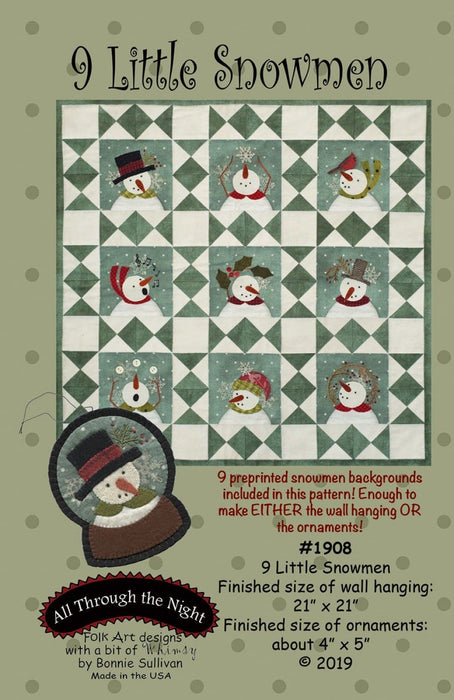 9 Little Snowman - Quilt KIT - Bonnie Sullivan - Flannel or Wool - All Through the Night - Primitive - RebsFabStash