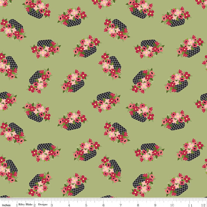 Petals & Pedals - Houndstooth Green - per yard - by Jill Finley for Riley Blake Designs - Tonal, Blender - C11147 GREEN