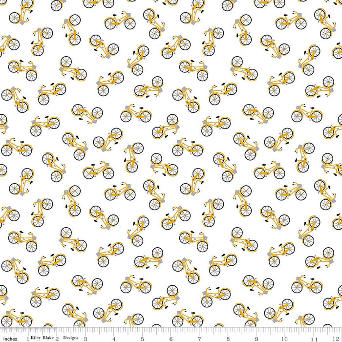 Petals & Pedals - Bikes Gray - per yard - by Jill Finley for Riley Blake Designs - Bicycles - C11143 GRAY