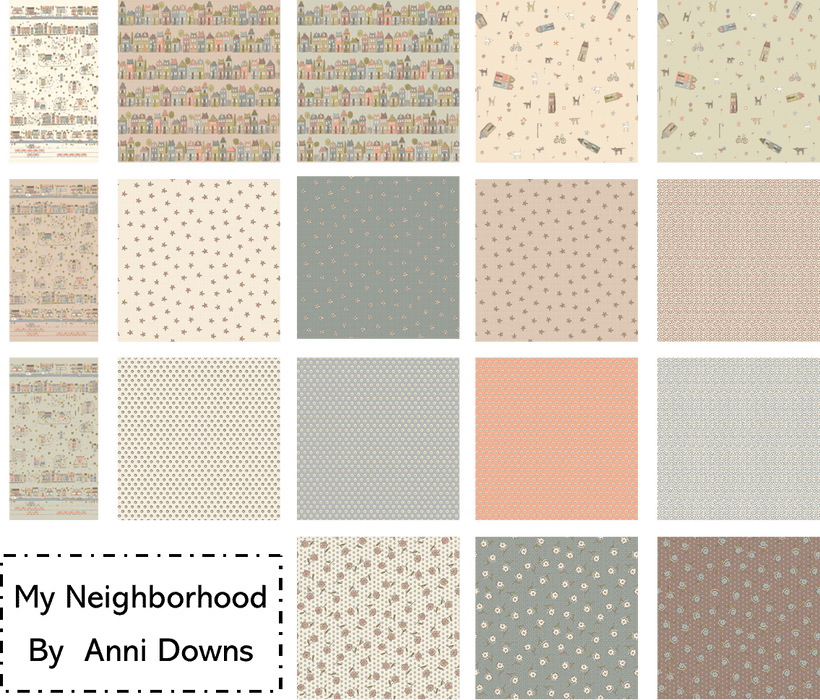 NEW! My Neighborhood - Town Toss - Per Yard - By Anni Downs of Hatched and Patched for Henry Glass - Cream - 2634-4