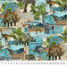 Stonehenge Prehistoric World - Dinosaurs Block Print Closeup - Per Yard - by Linda Ludovico for Northcott - Digital Print - Beige Multi - RebsFabStash