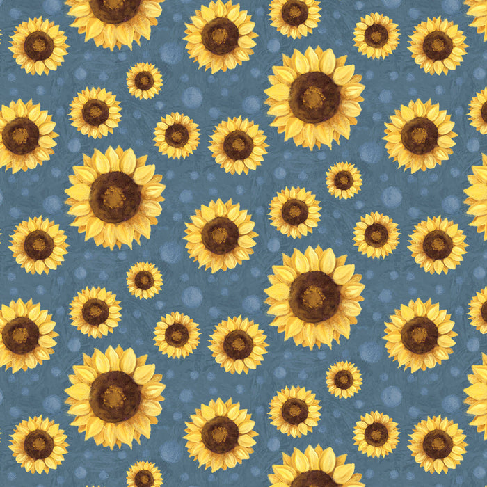 Farm Fresh - Sunflowers Blue - per yard - Audrey Jeanne Roberts for P & B Textiles - FFRE-04906-B-Yardage - on the bolt-RebsFabStash