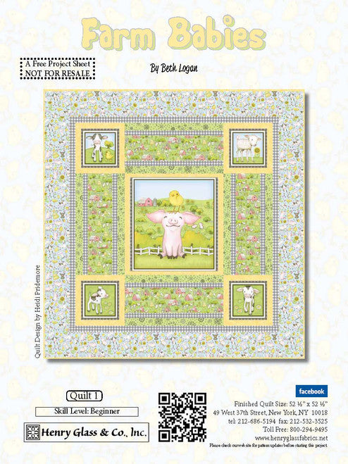 NEW! Farm Babies - Farm Block Panel - 24" x 43" panel - Per Panel - by Beth Logan for Henry Glass - FARMBABIES Q-558P-49