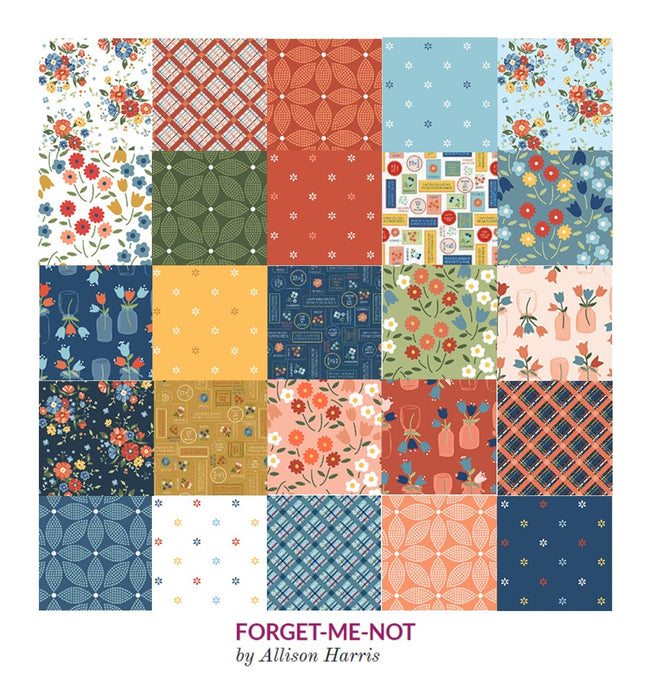 New! Forget Me Not - per yard - by Allison Harris of Cluck Cluck Sew for Windham Fabrics - 53009-4 - Multi colored stamps on Navy