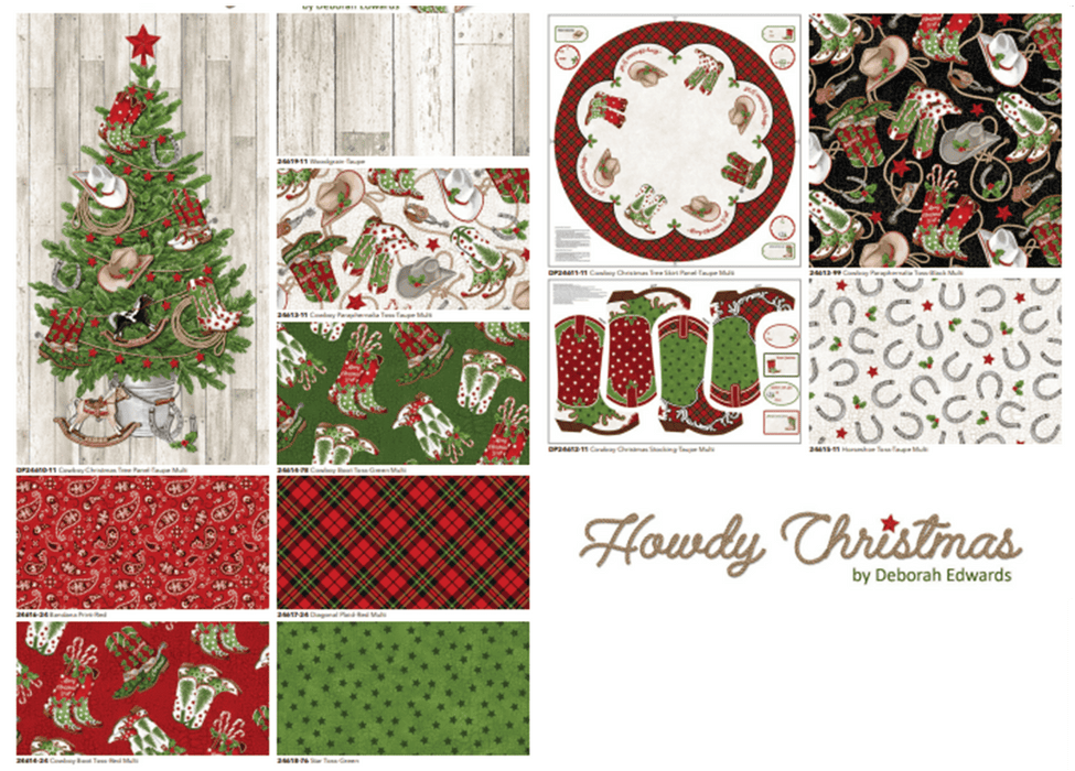 Howdy Western Christmas Cotton Quilt Fabric BTY Northcott 24618-76 Stars  Green
