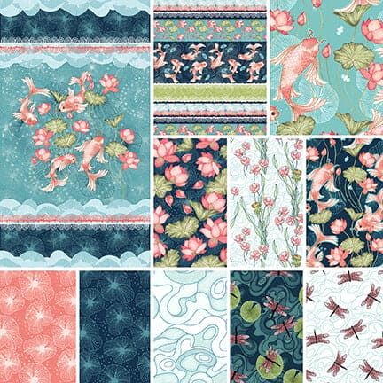 NEW! Koi Garden - Textured Lily Pads - Per Yard - by Nancy Archer for Studio e - Koi - Blush - 6026-22