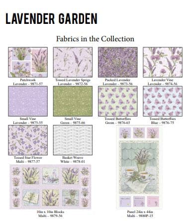 NEW! Lavender Garden - PROMO Fat Quarter Bundle + PANELS! - (10) FQ's + (2) 24" x 43" Panels! - by Jane Shasky for Henry Glass
