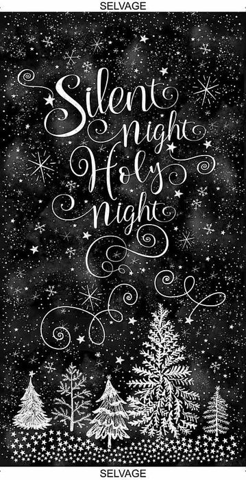 Silent Night - Silent Night Chalk Words - Per Yard - by Gail Cadden for Timeless Treasures - Black & White - GAIL C8465 BLACK