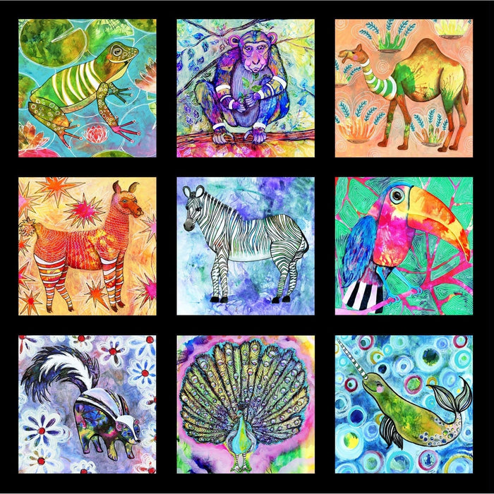 NEW! Wild Animals - Patterned Green - Per Yard - By Kim Green of KG Art Studio for P&B Textiles - Digital Prints - 4627 G