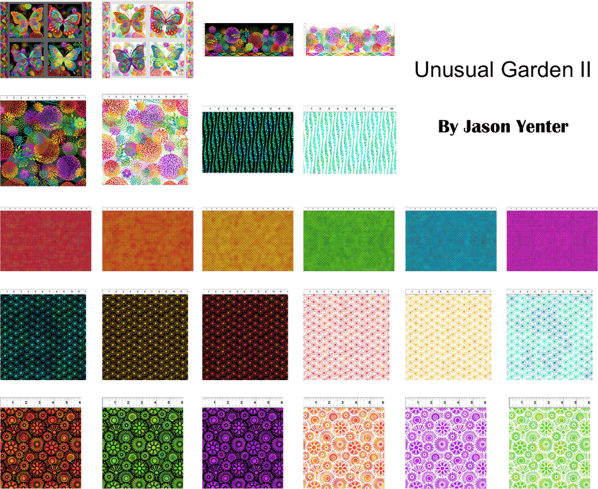 Unusual Garden II - Floral Border Print - Per Yard - Jason Yenter - In the Beginning Fabrics - Floral - Dark - 2UGB-1